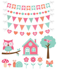 Cute decoration and nature design elements set