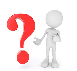 White 3d person points at question mark