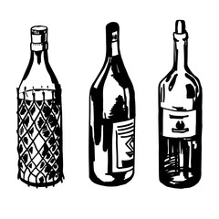 Set of different white and dark sketch bottles