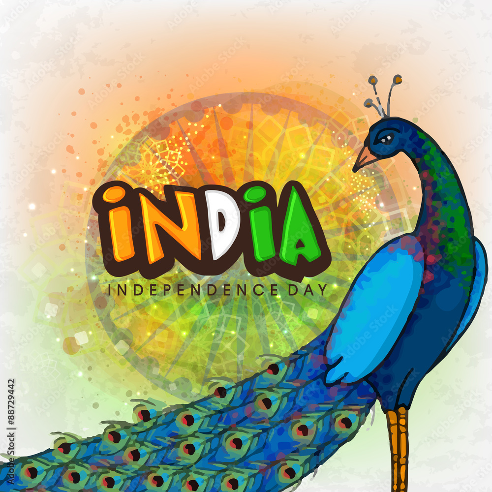 Poster Peacock for Indian Independence Day.