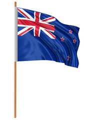 3D New Zealand flag with fabric surface texture. White background.