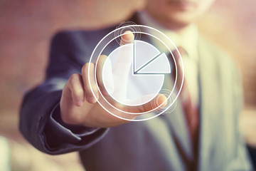 Man with chart business button diagram online
