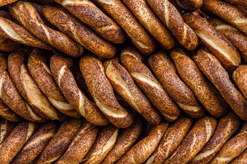Turkish bagel, heap of traditional turkish bagel known as simit in turkey