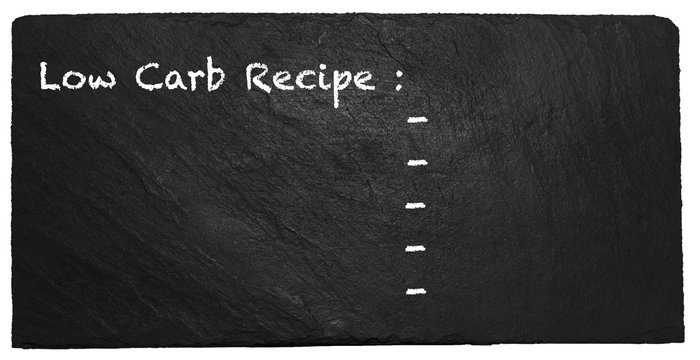 Schiefer Tafel mit Low Carb Recipe, Rezepte beschrieben mit Kreide