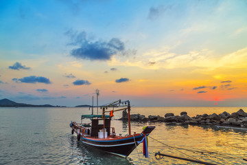 Sunrise boat fishing