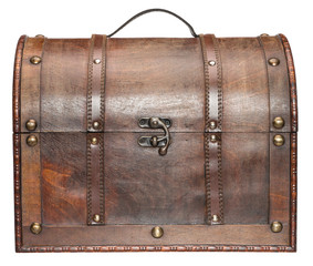 Old closed chest isolated on white background.