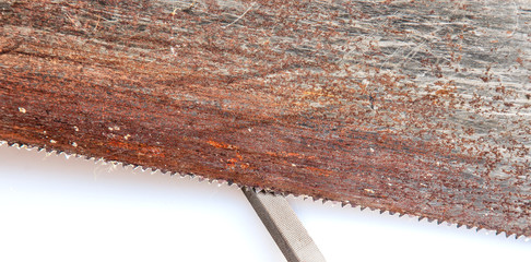 Rusty saw being sharpened