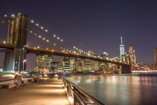 Panoramic View Manhattan Skyline and Brooklyn Bridge 