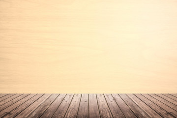 Naklejka na ściany i meble Empty room of beige wall and wooden floor