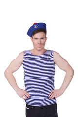 young handsome sailor isolated on white background