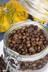  coffee beans in a jar 
