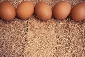 eggs in a basket on nest background
