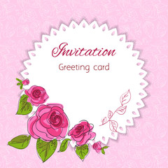 Romantic flower greeting card with roses and copy space