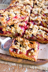 Oaty plum gingerbread slices on board