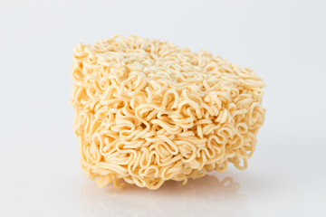 Dry noodles of the quick preparation on white background