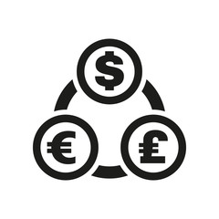 The currency exchange dollar, euro, pound sterling icon. Cash and money, wealth, payment symbol. Flat