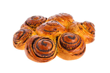 Butter tasty bun with poppy seeds on a white background