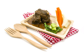 Delicious honey pork ribs baked with vegetable