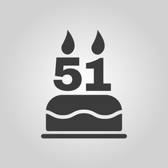 The birthday cake with candles in the form of number 51 icon. Birthday symbol. Flat