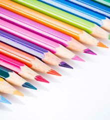Colour pencils isolated on white background close up