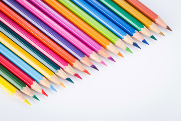 Colour pencils isolated on white background close up