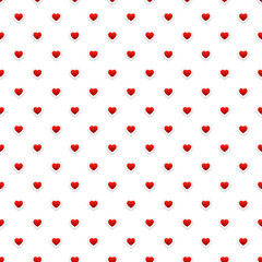 Seamless Pattern with White Red Hearts. Vector Texture.