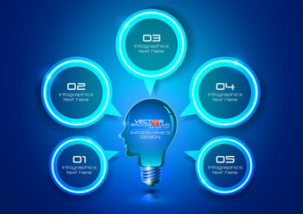 Human Head Light Bulb and Speech Bubbles Infographics Design