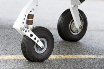 Tires of a small propeller airplane