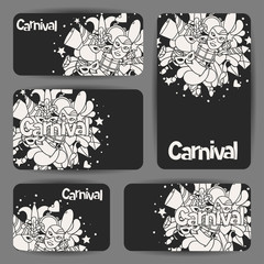 Carnival show cards with doodle icons and objects