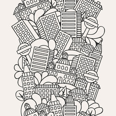 Town seamless pattern with hand drawn houses