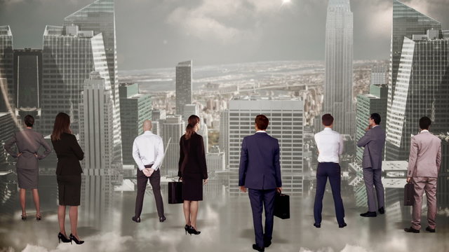 Business team watching large cityscape