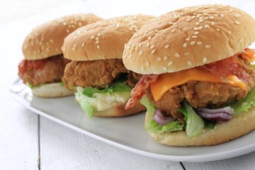 chicken burger plated meal