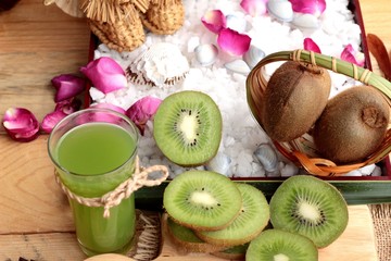 Kiwi fruit juicy green and kiwi juice delicious.