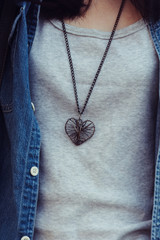heart necklace in film texture in vintage style