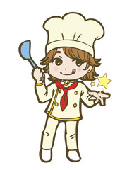 お玉を持つ女性シェフ