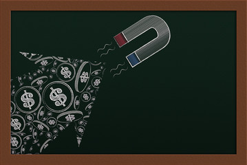 draw the attract money on chalk board