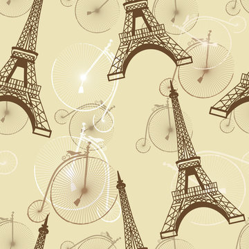 pattern with the Eiffel Tower and bicycles