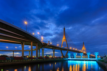 Fototapeta na wymiar Bhumibol bridge, the bridge of King Bhumibol Adulyadej at twilight time , Bangkok , Thailand