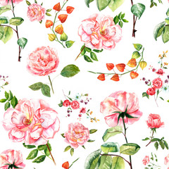 A seamless watercolour pattern of Victorian roses