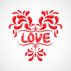 Fototapeta premium Messy hand drawn romantic poster. Heart resembling shapes orname