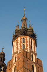 Medieval helmet of the taller tower (Hejnalica) of the St Mary's (Mariacki) church in Krakow, Poland.