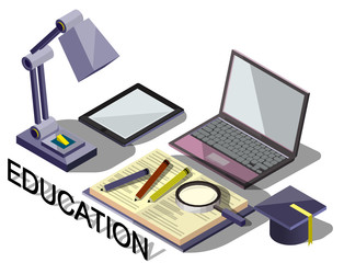 illustration of info graphic online education concept in isometric graphic