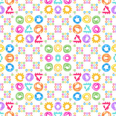 Seamless pattern for textile and wallpaper. Set of watercolor geometric shapes in abstract style for your design. Painting color design elements  on white background.Hand drawing brush stroke.