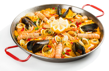 Spanish paella with seafood - obrazy, fototapety, plakaty