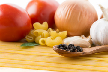 dry pasta spaghetti with ingredient