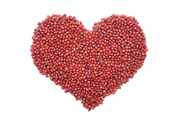 Red adzuki beans in a heart shape