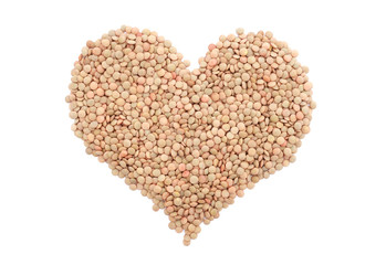 Green lentils in a heart shape