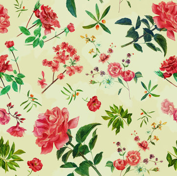 Vintage style watercolour roses seamless pattern © laplateresca