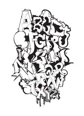 Graffiti font alphabet letters. Hip hop grafitti design