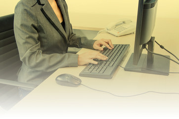 businesswoman with computer in office  - vintage effect style pi